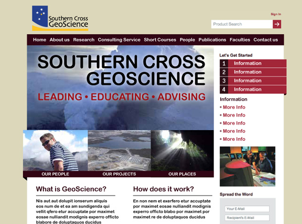 The original design for the Southern Cross GeoScience website.